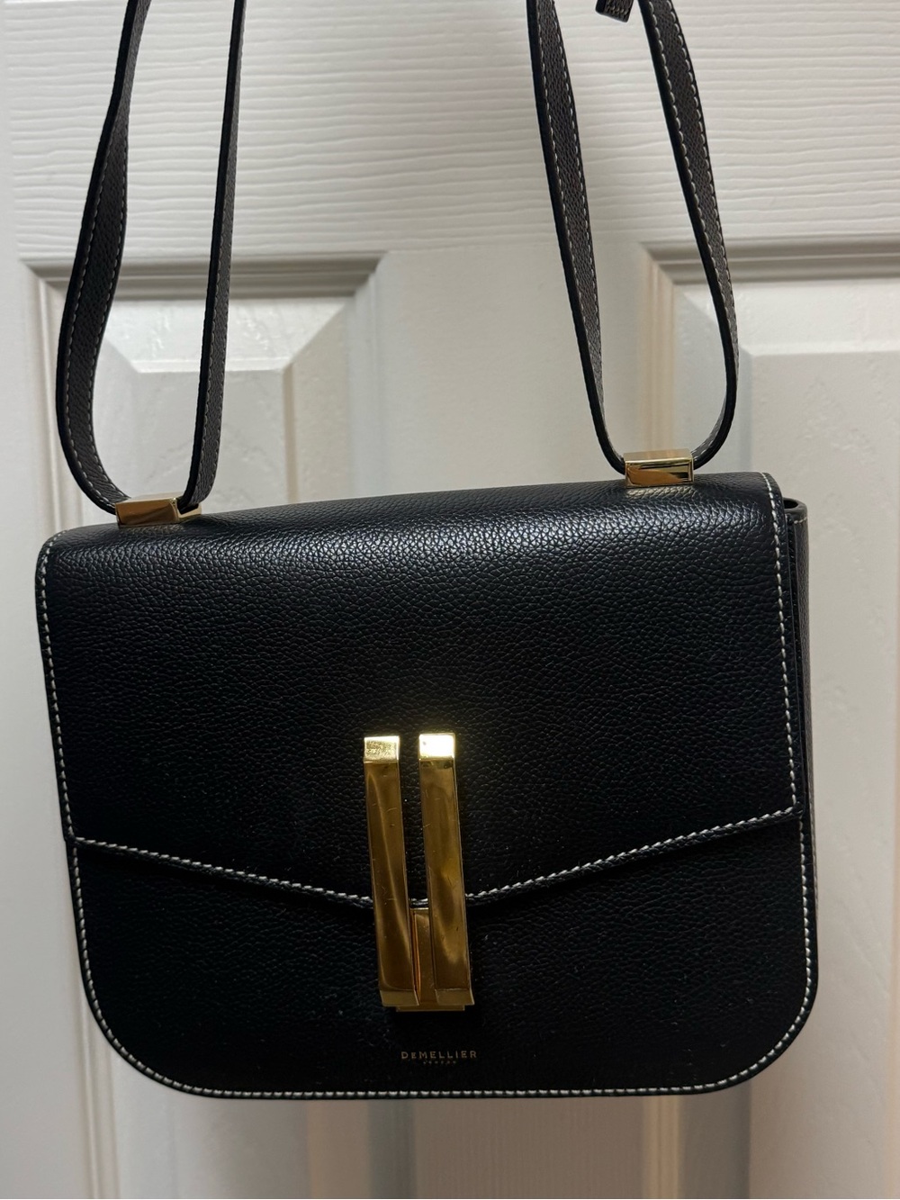 Demellier London black grain leather mina Crossbody Bag with Gold Hardware